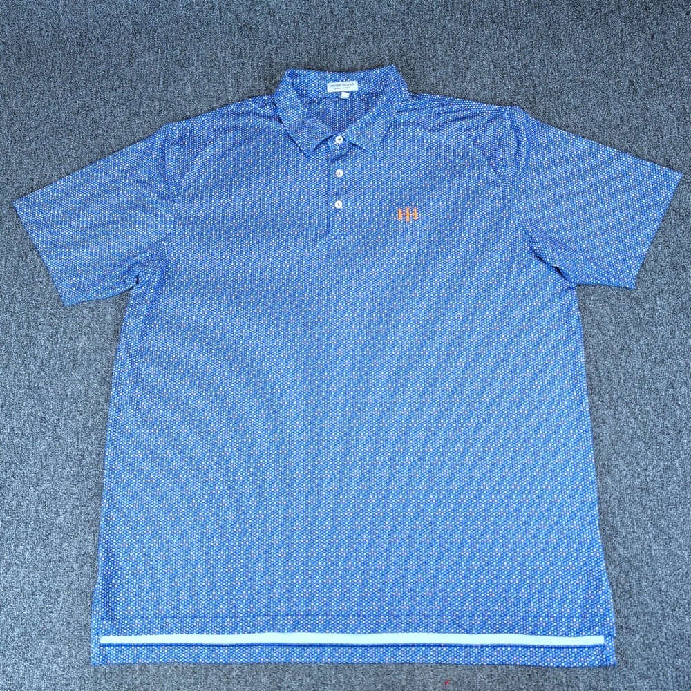 Peter Millar Blue Micro-Print Polo with Orange Logo